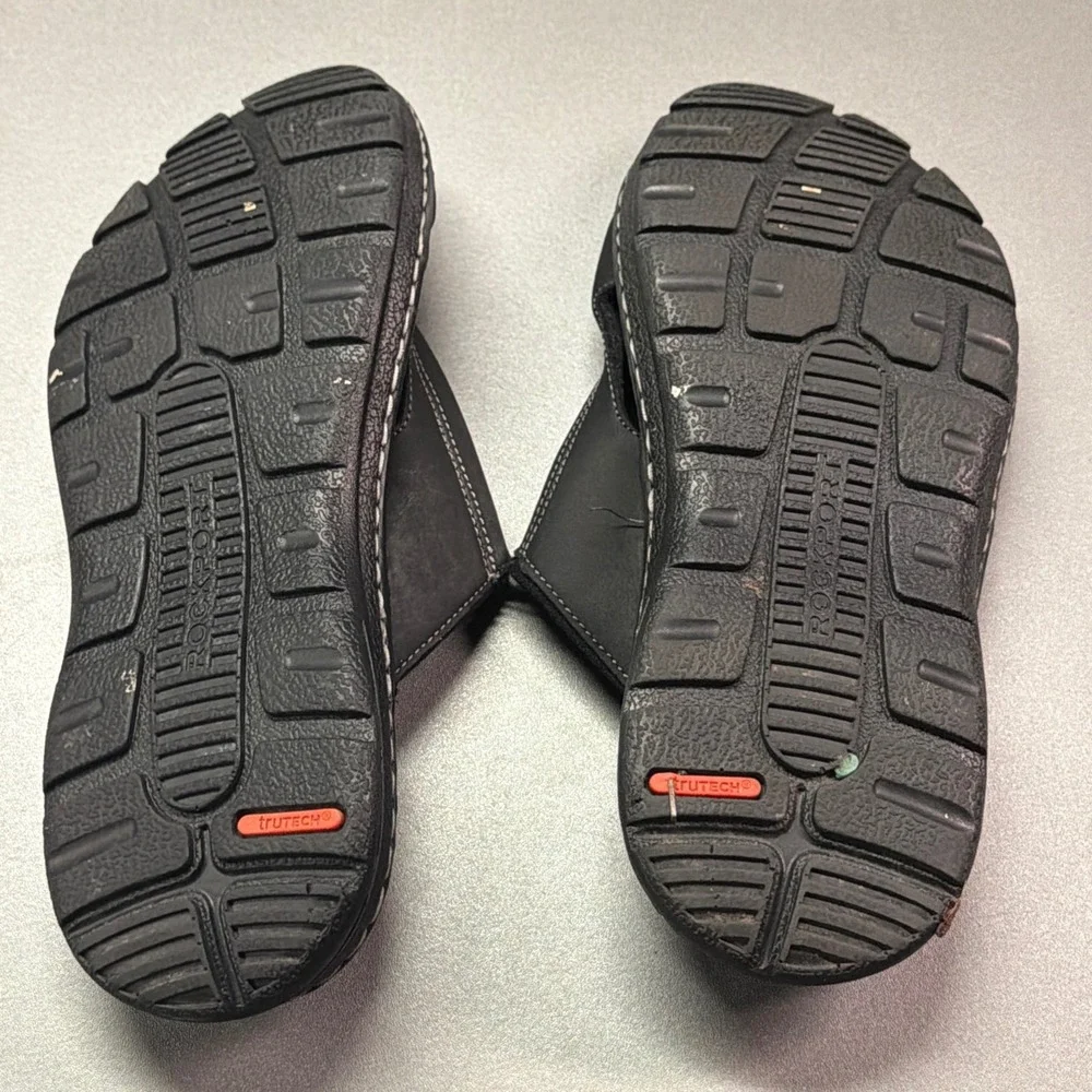 Rockport Darwyn Slide Black Leather Mens Sandals truTECH CI5687 Size 9.5 W